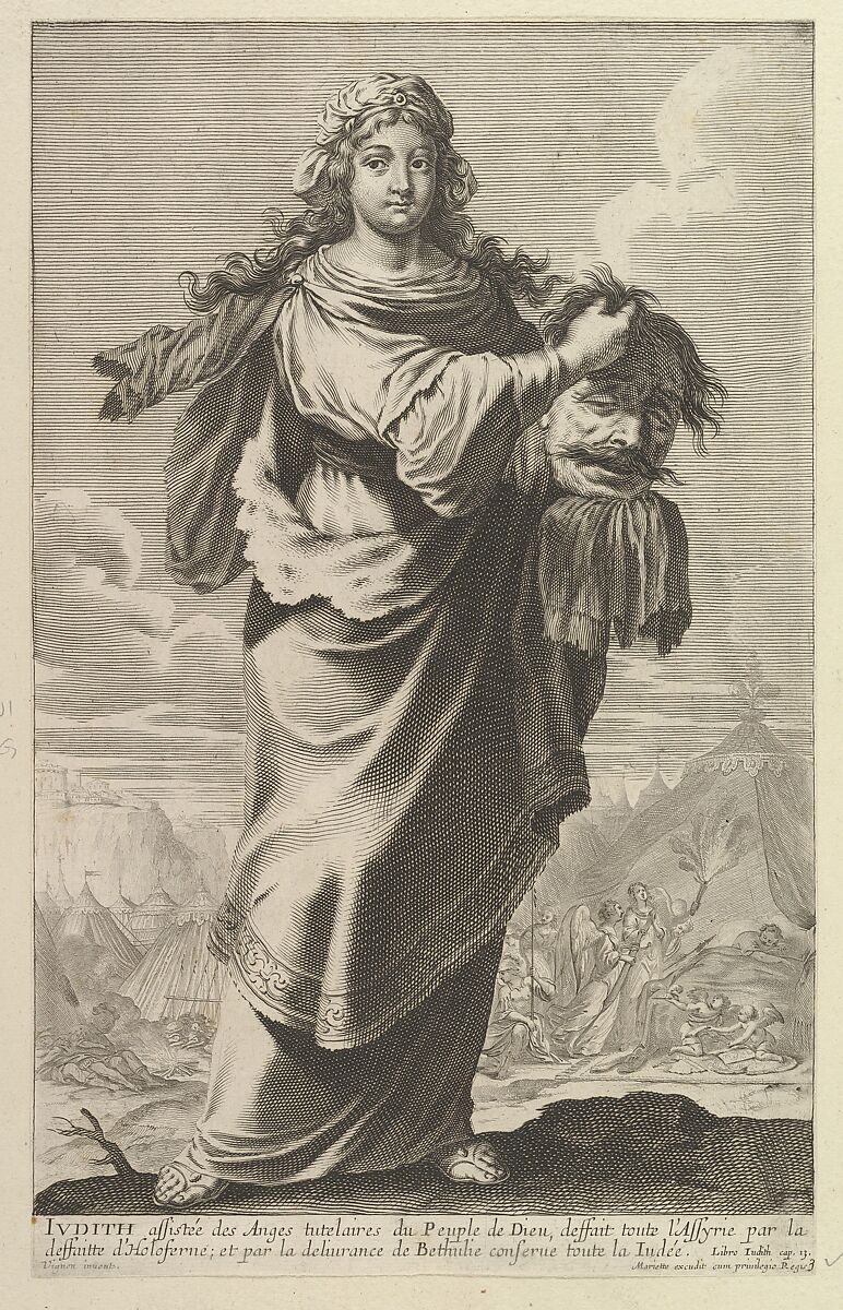 Judith, Gilles Rousselet (French, Paris 1614–1686 Paris), Engraving (figure by Rousselet) and etching (background by Bosse) 