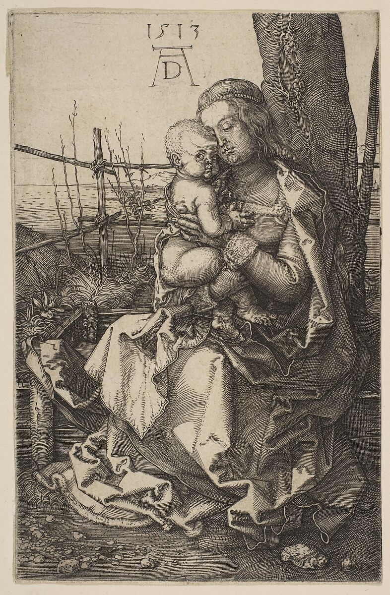 Virgin and Child Seated by a Tree, Albrecht Dürer (German, Nuremberg 1471–1528 Nuremberg), Engraving 