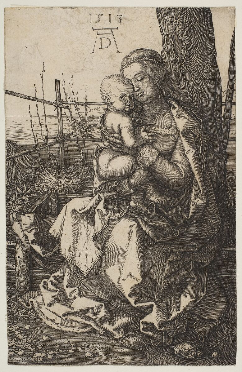 Virgin and Child Seated by a Tree, Albrecht Dürer (German, Nuremberg 1471–1528 Nuremberg), Engraving 