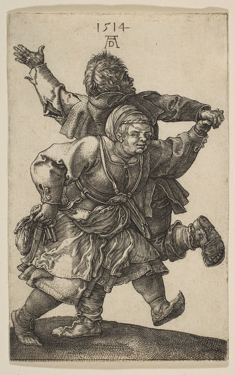 Peasant Couple Dancing, Albrecht Dürer  German, Engraving