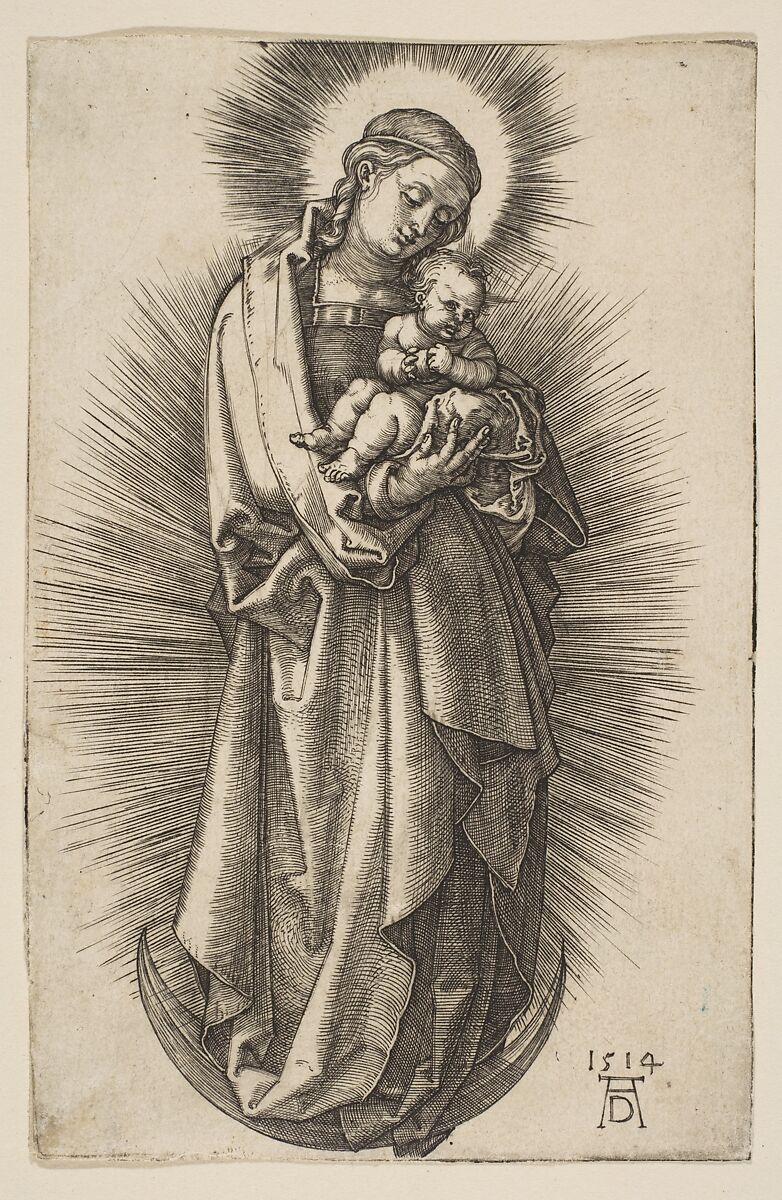 Virgin and Child on the Crescent with a Diadem, Albrecht Dürer (German, Nuremberg 1471–1528 Nuremberg), Engraving 