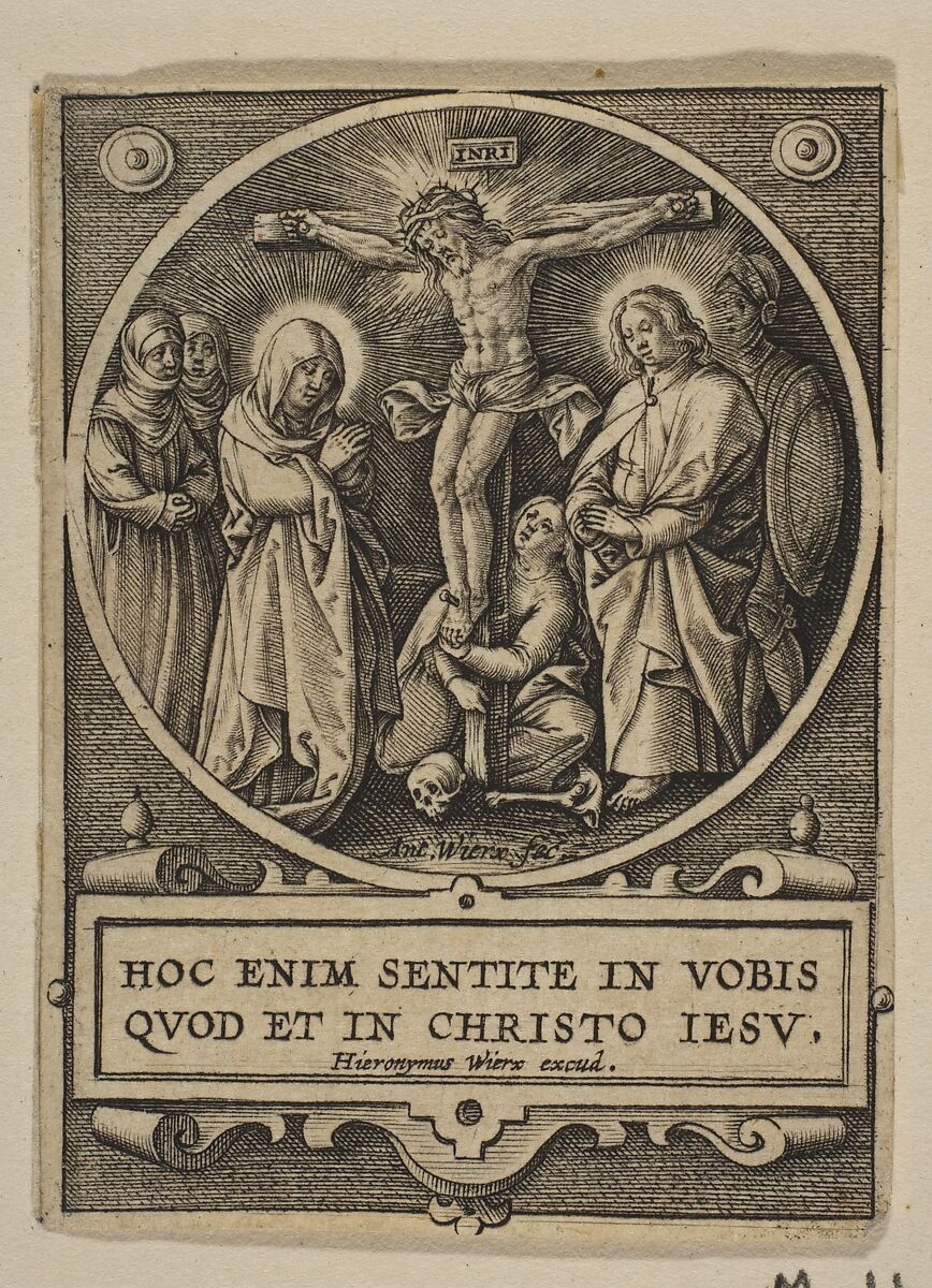 The Crucifixion (Round) (reverse copy), Hieronymus (Jerome) Wierix (Netherlandish, ca. 1553–1619 Antwerp), Engraving 