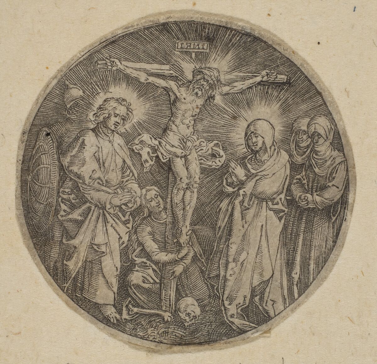 The Crucifixion (Round) (copy), After Albrecht Dürer (German, Nuremberg 1471–1528 Nuremberg), Engraving 