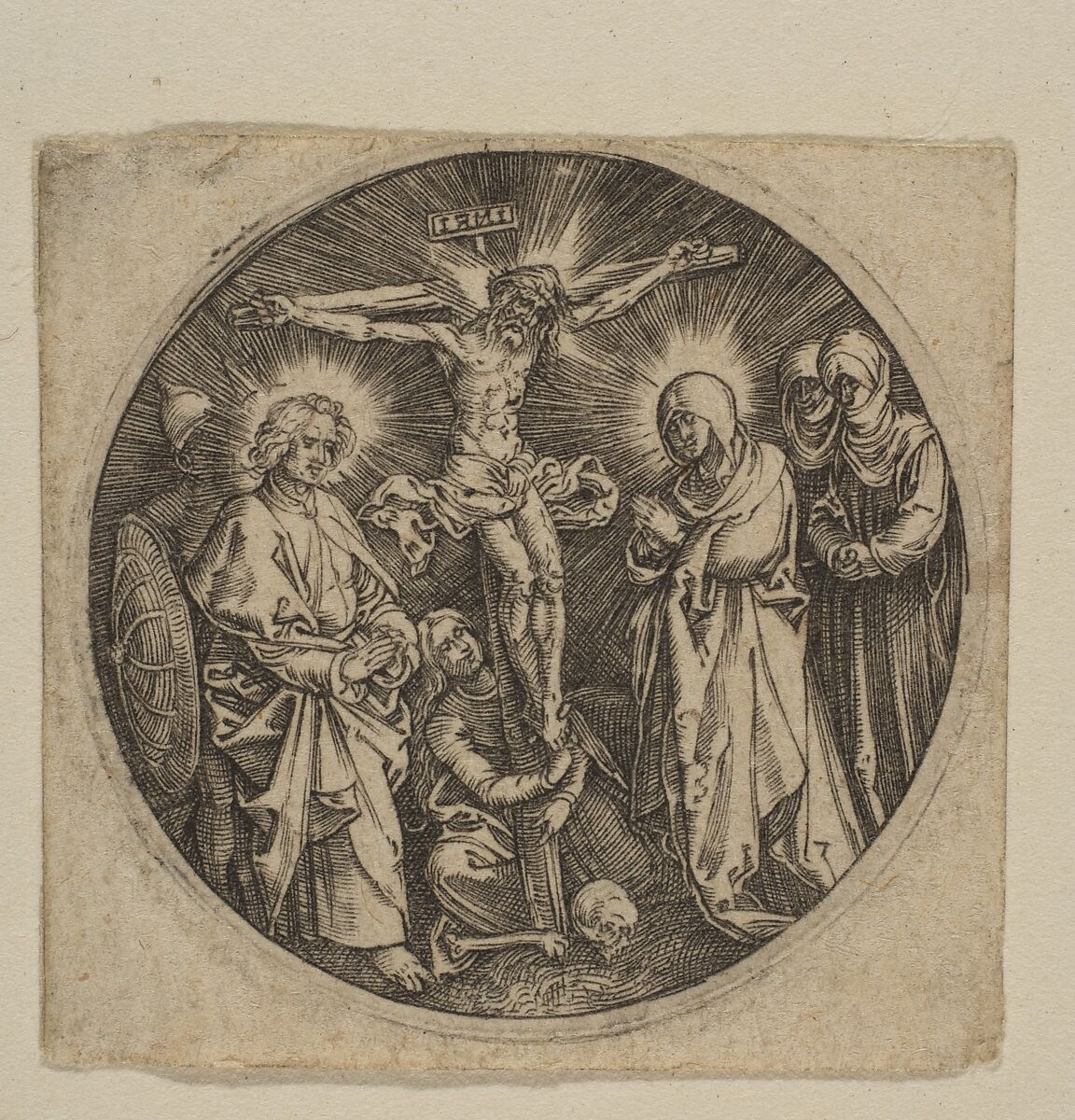 The Crucifixion (Round), Anonymous, German, 16th century, Engraving 