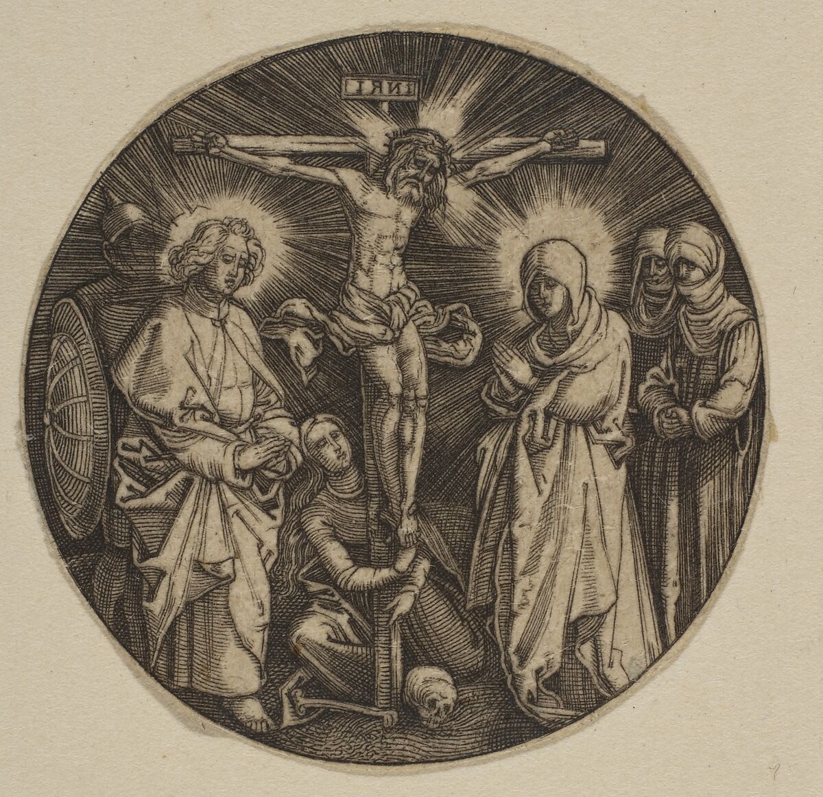 The Crucifixion (Round), Anonymous, German, 16th century, Engraving 