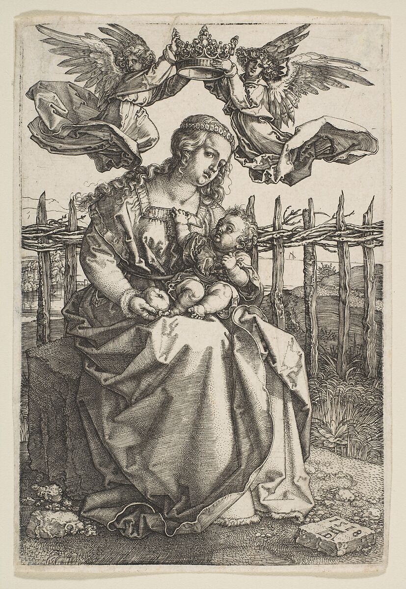 Virgin and Child Crowned by Two Angels, Albrecht Dürer (German, Nuremberg 1471–1528 Nuremberg), Engraving 