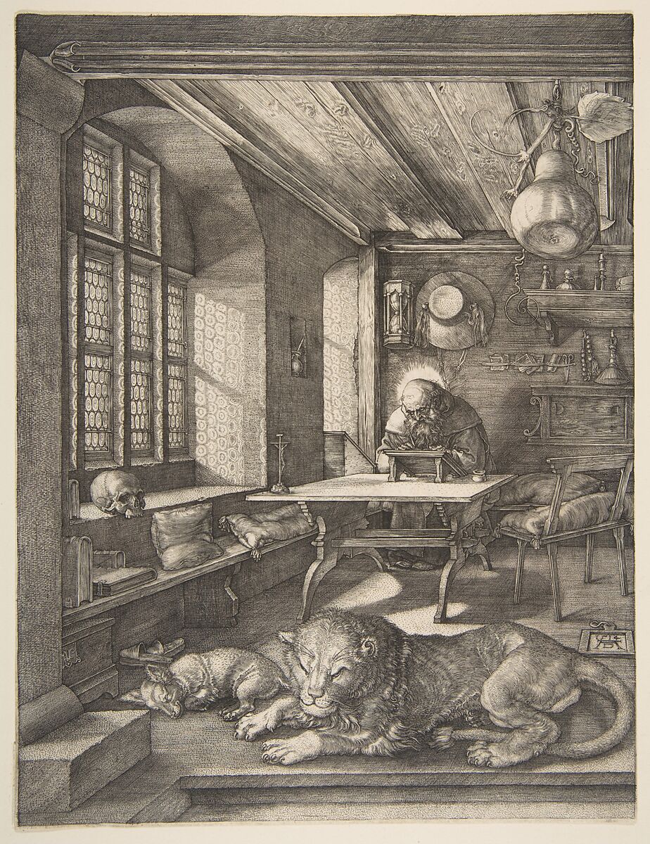 Saint Jerome in His Study, Albrecht Dürer (German, Nuremberg 1471–1528 Nuremberg), Engraving 