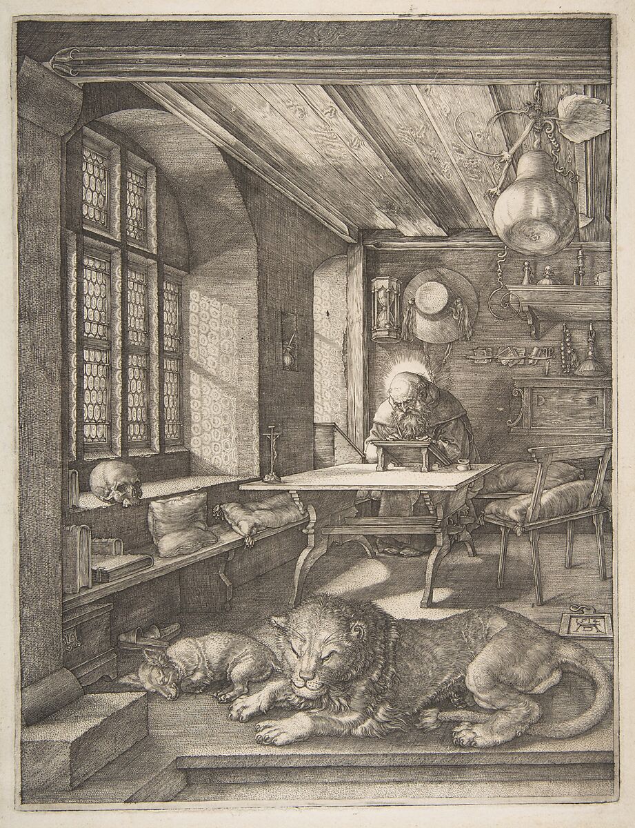 Saint Jerome in His Study, Albrecht Dürer (German, Nuremberg 1471–1528 Nuremberg), Engraving 