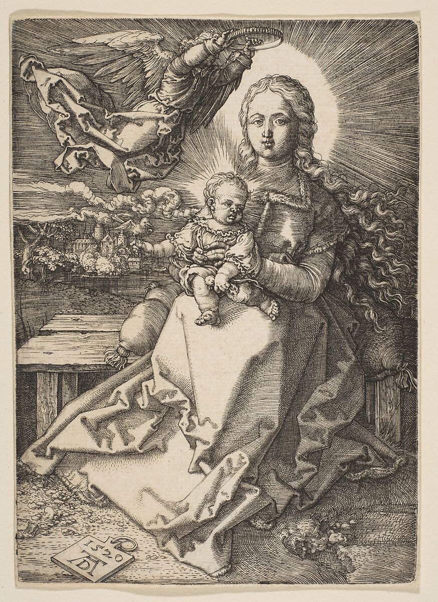Virgin and Child Crowned by an Angel, Albrecht Dürer (German, Nuremberg 1471–1528 Nuremberg), Engraving 