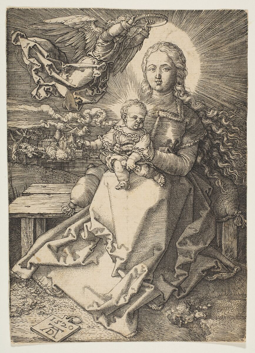 Virgin and Child Crowned by an Angel, Albrecht Dürer (German, Nuremberg 1471–1528 Nuremberg), Engraving 