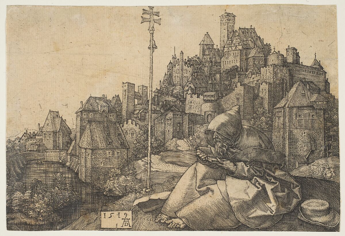 Saint Anthony Reading, Albrecht Dürer (German, Nuremberg 1471–1528 Nuremberg), Engraving 