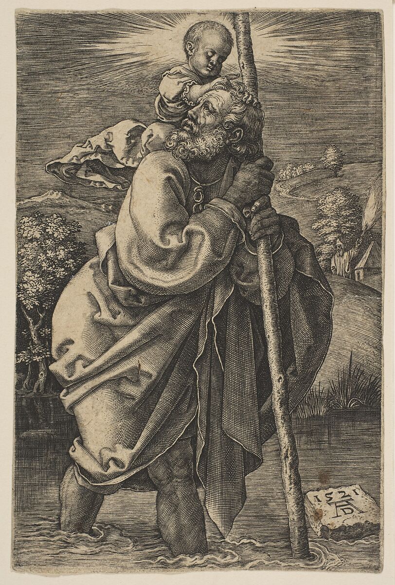 Saint Christopher Facing Left (copy), After Albrecht Dürer (German, Nuremberg 1471–1528 Nuremberg), Engraving 