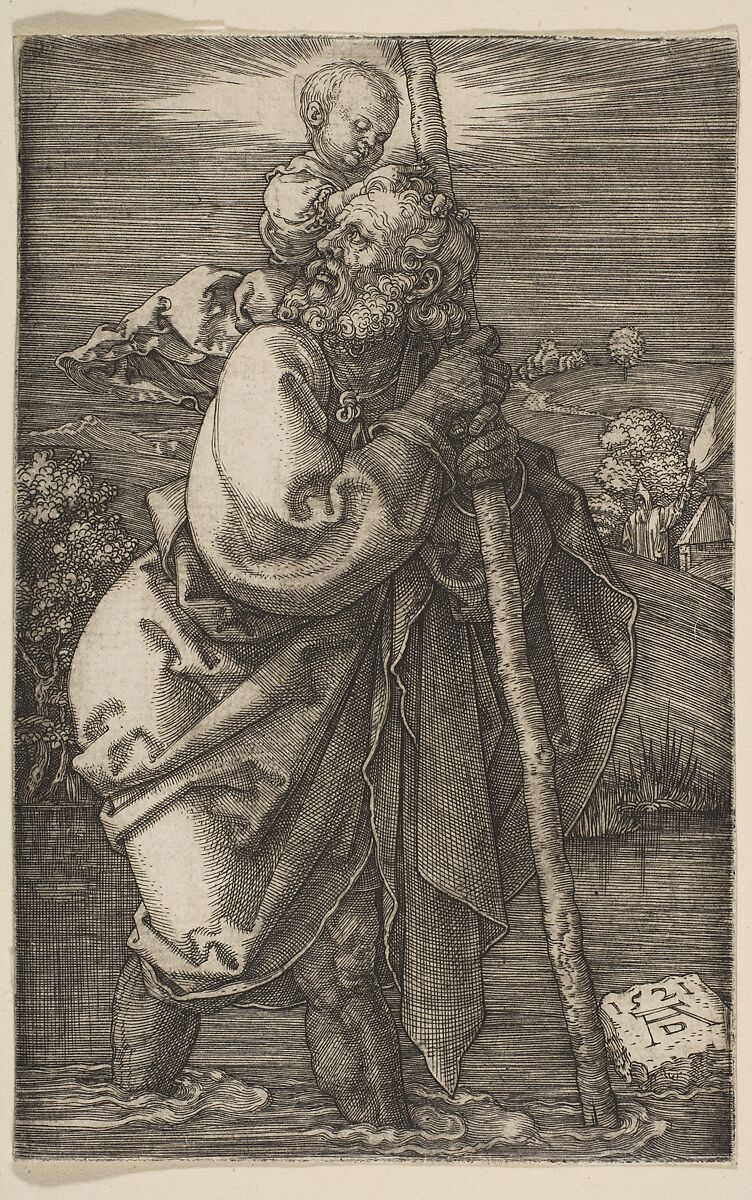 Saint Christopher Facing Left, Albrecht Dürer (German, Nuremberg 1471–1528 Nuremberg), Engraving 