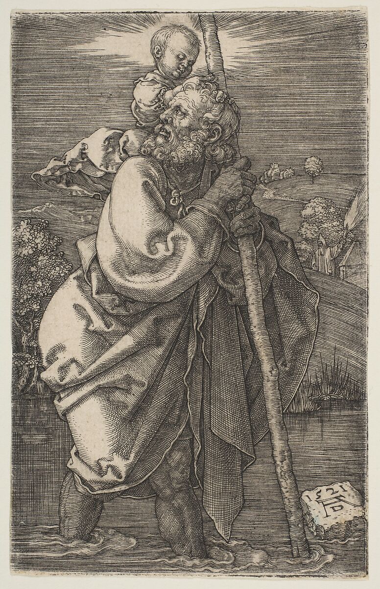 Saint Christopher Facing Left, Albrecht Dürer (German, Nuremberg 1471–1528 Nuremberg), Engraving 