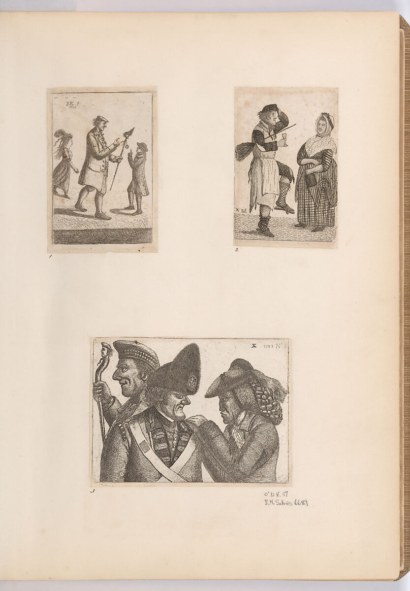 A Triumvirate: The Daft Highland Laird (James Robertson), John Dhu or Dow (a member of the Town Guard), and Jamie Duff (an Idiot), John Kay (British, Dalkeith, Scotland 1742–1826 Edinburgh), Etching