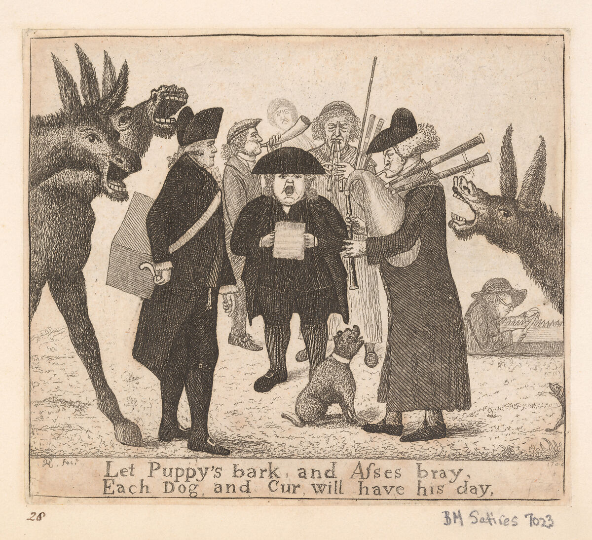 Let Puppys Bark and Asses Bray, Each Dog and Cur Will Have His Day: Alexander Campbell, John Campbell and Jamie Duff, John Kay  British, Scottish, Etching