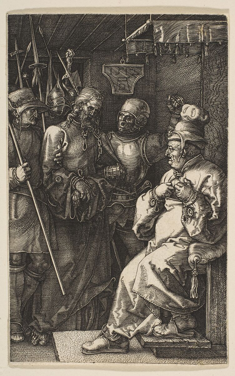Christ before Caiaphas, from "The Passion", Albrecht Dürer (German, Nuremberg 1471–1528 Nuremberg), Engraving 