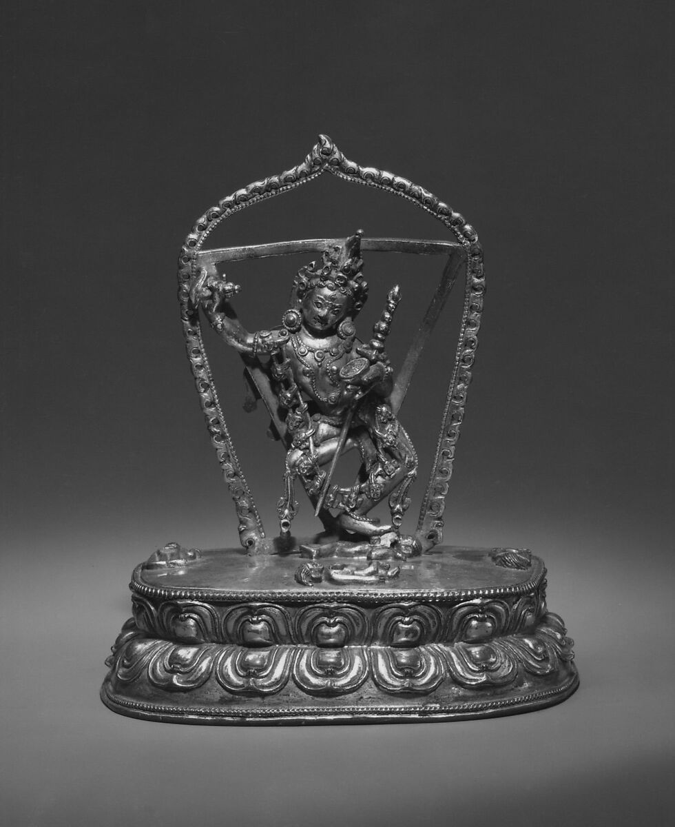 Vajravarahi, Gilt-copper alloy inlaid with semiprecious stones, Tibet 