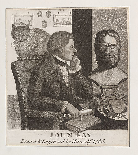 John Kay, Drawn and Engraved by Himself (Self Portrait with Cat)