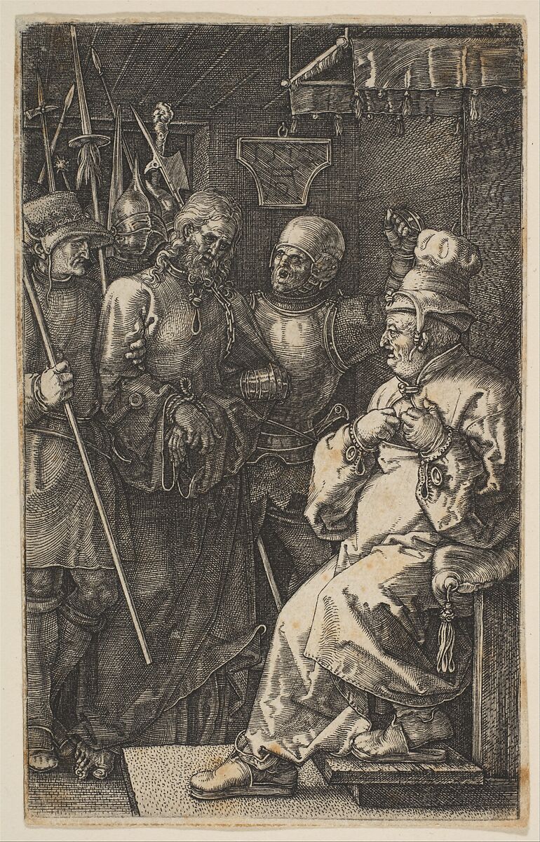 Christ before Caiaphas, from "The Passion", Albrecht Dürer (German, Nuremberg 1471–1528 Nuremberg), Engraving 