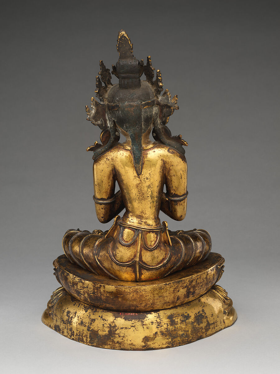 The Primordial Buddha Vajradhara, Gilt copper alloy with inlaid silver filaments, turquoise, and semiprecious stones, Tibet