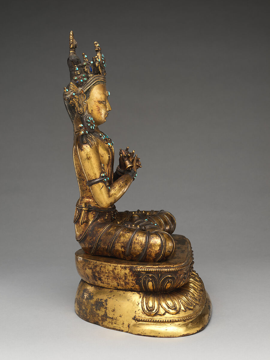 The Primordial Buddha Vajradhara, Gilt copper alloy with inlaid silver filaments, turquoise, and semiprecious stones, Tibet