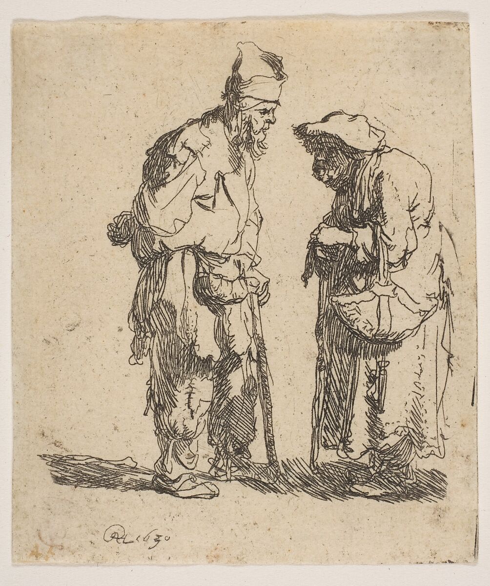 Beggar Man and Beggar Woman Conversing, Rembrandt (Rembrandt van Rijn) (Dutch, Leiden 1606–1669 Amsterdam), Etching; New Holl. second state of three 
