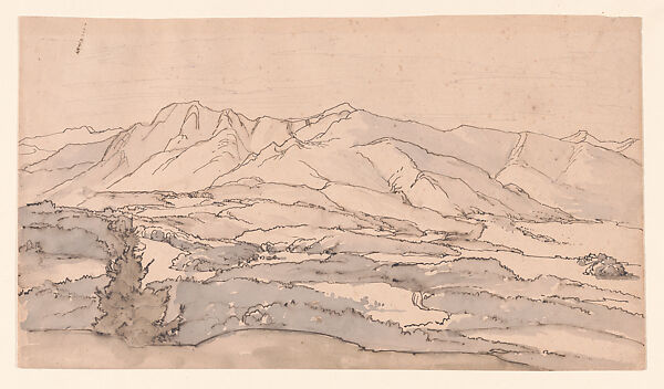 Mountainous landscape, Anonymous, German, 19th century, Pen and brown ink, wash, and graphite 