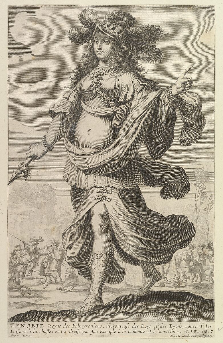 Zénobie, Gilles Rousselet (French, Paris 1614–1686 Paris), Engraving (figure by Rousselet) and etching (background by Bosse) 