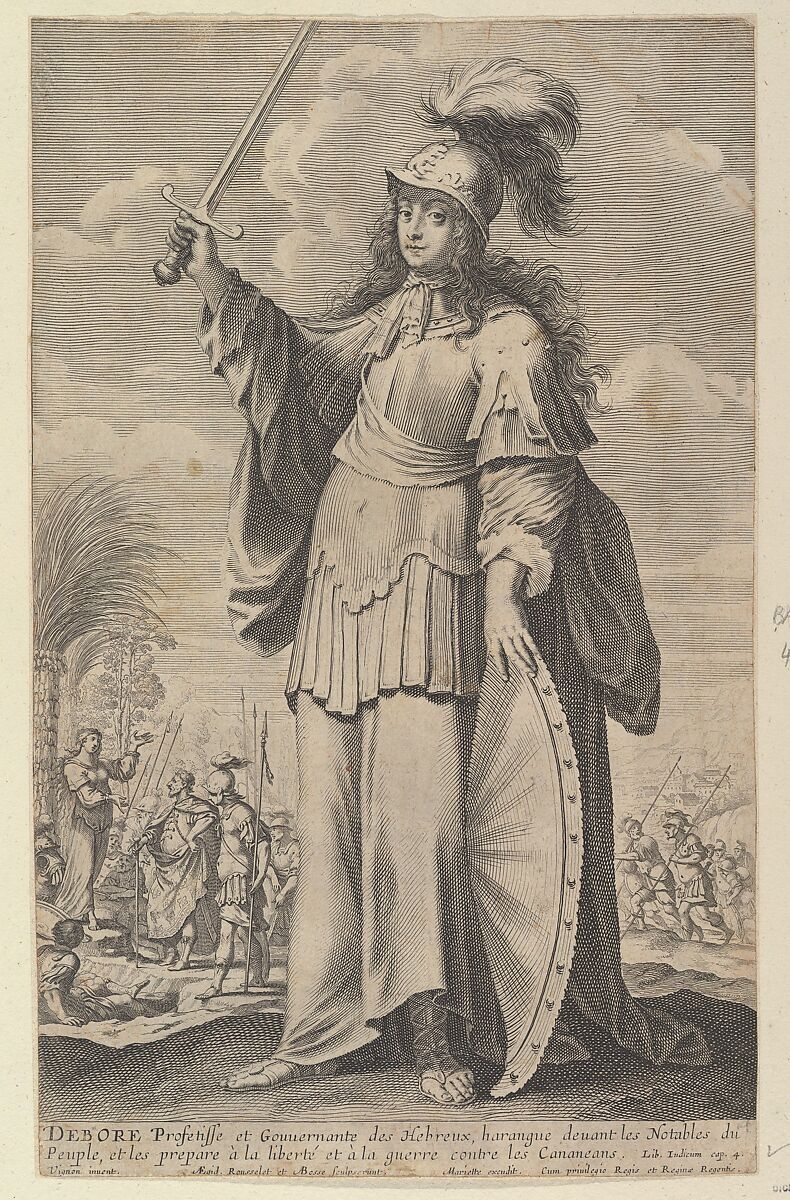 Déborah, Gilles Rousselet (French, Paris 1614–1686 Paris), Engraving (figure by Rousselet) and etching (background by Bosse) 