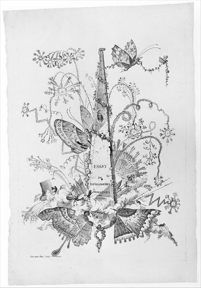 Title page from Essai de Papilloneries Humaines par Saint Aubin, Charles Germain de Saint-Aubin (French, Paris 1721–1786 Paris), Etching; first state of two 