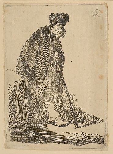 Man in a Cloak and Fur Cap, Leaning against a Bank
