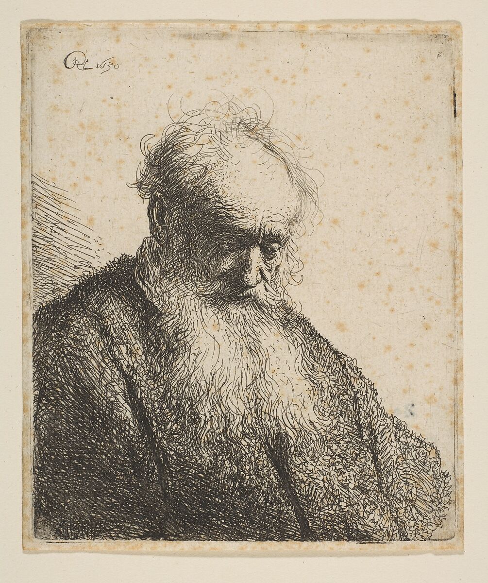 Bust of an Old Man with Flowing Beard: the Head Inclined Three-Quarters Right, Rembrandt (Rembrandt van Rijn) (Dutch, Leiden 1606–1669 Amsterdam), Etching; New Holl.'s first state of two 