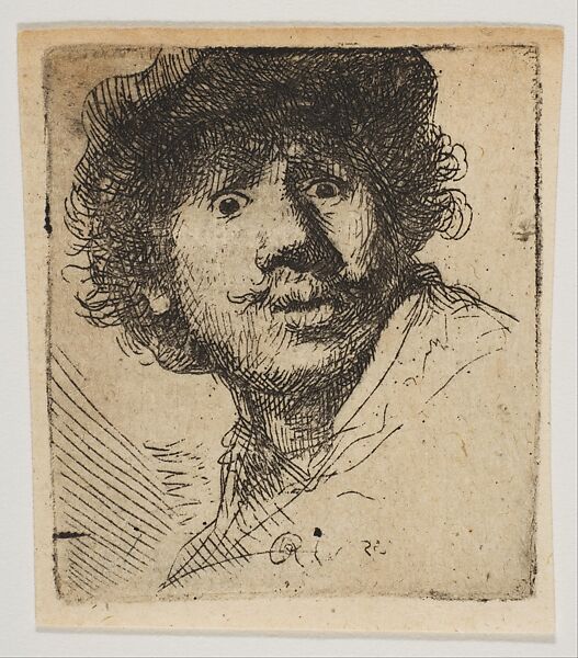 Rembrandt in a Cap, Open Mouthed and Staring: Bust in Outline (copy), After Rembrandt (Rembrandt van Rijn) (Dutch, Leiden 1606–1669 Amsterdam), Etching 