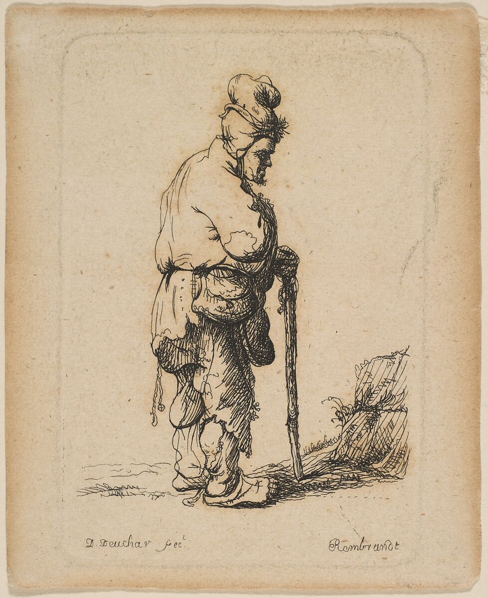 Beggar Leaning on a Stick, David Deuchar (British (born Scotland), 1743–1808), Etching 
