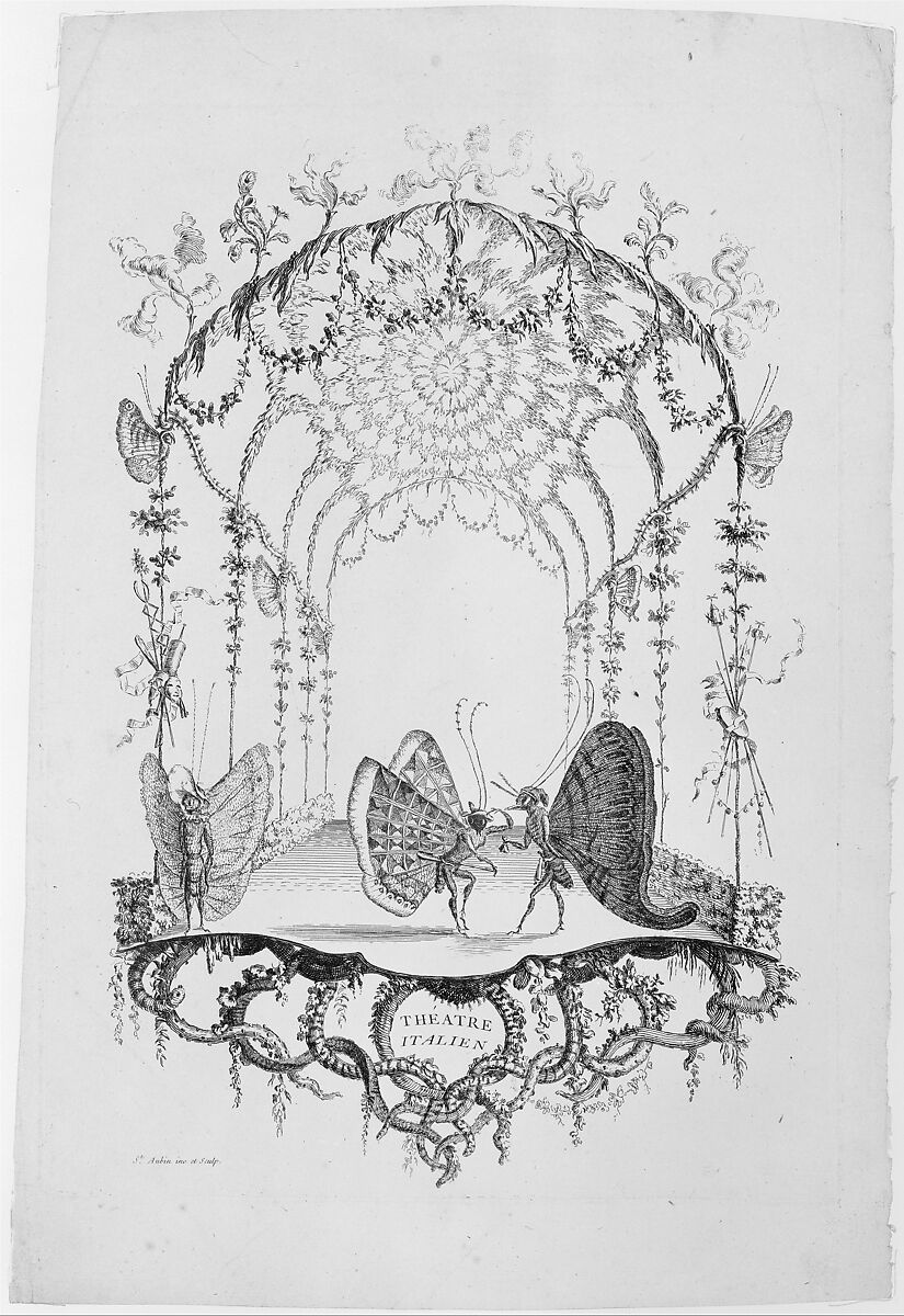 Italian Theatre (Théatre Italien), from Essai de Papilloneries Humaines par Saint Aubin, Charles Germain de Saint-Aubin (French, Paris 1721–1786 Paris), Etching; first state of two 