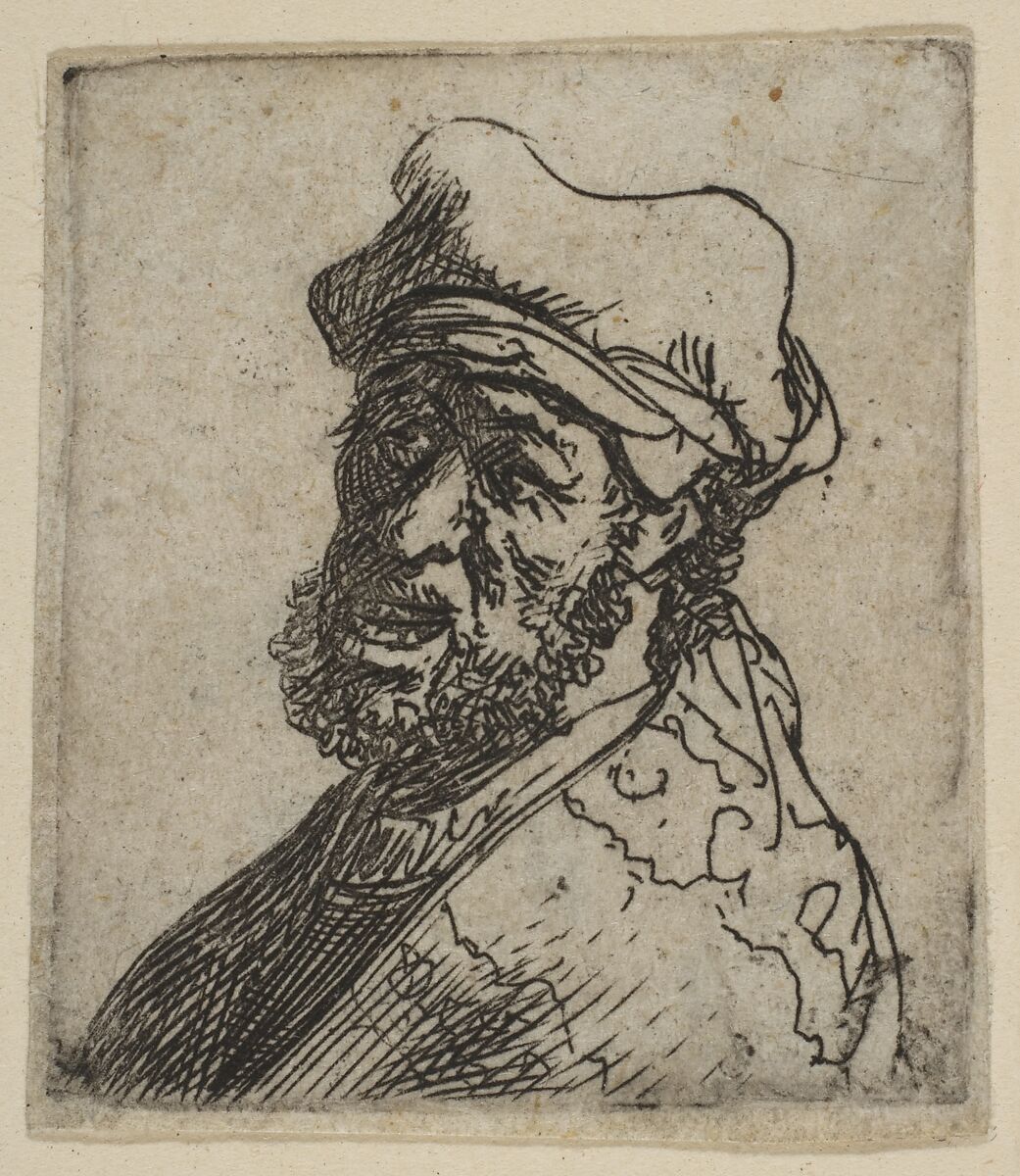 Man Crying Out, Three-Quarters Left: Bust, Rembrandt (Rembrandt van Rijn) (Dutch, Leiden 1606–1669 Amsterdam), Etching; New Holl.'s seventh state of seven 
