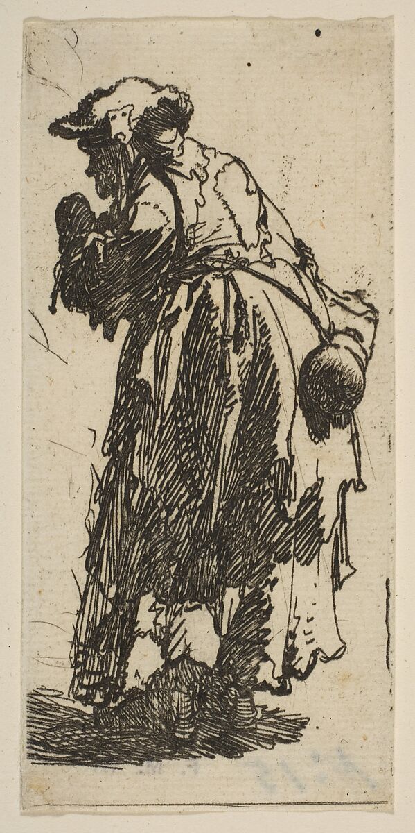 Old Beggar Woman with a Gourd, Rembrandt (Rembrandt van Rijn) (Dutch, Leiden 1606–1669 Amsterdam), Etching; second state of two 