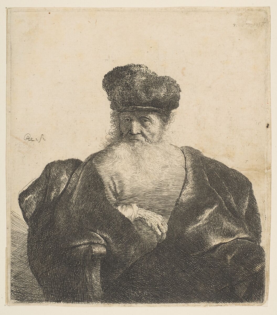 Old Man with Beard, Fur Cap, and Velvet Cloak, Rembrandt (Rembrandt van Rijn) (Dutch, Leiden 1606–1669 Amsterdam), Etching; second state 