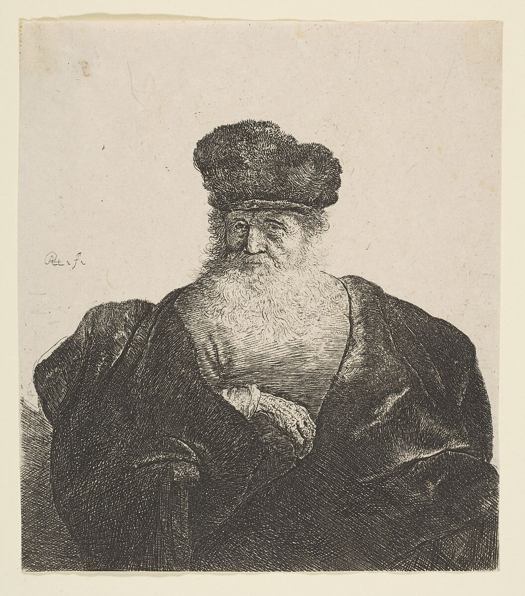 Old Man with Beard, Fur Cap, and Velvet Cloak, Rembrandt (Rembrandt van Rijn) (Dutch, Leiden 1606–1669 Amsterdam), Etching; third state 