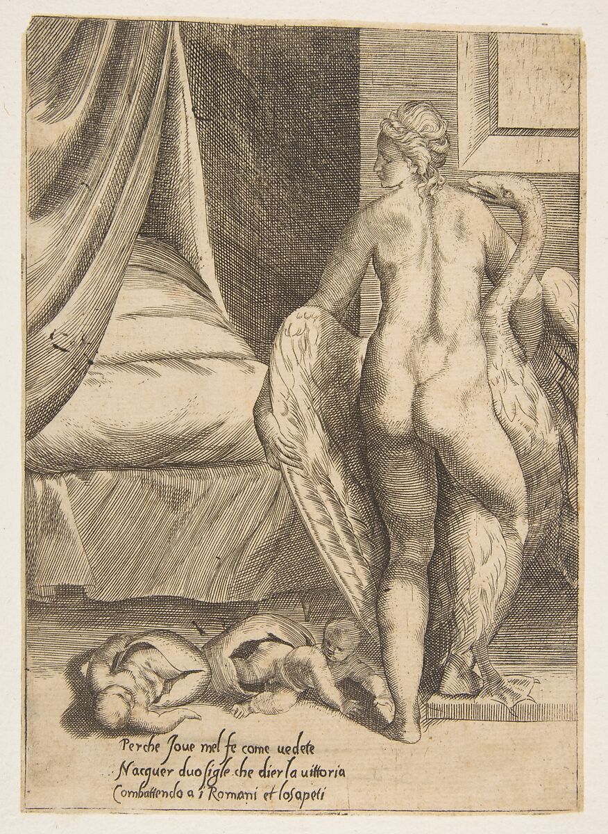 Leda and the Swan, from 'The Loves of the Gods', Giulio Bonasone (Italian, active Rome and Bologna, 1531–after 1576), Engraving 