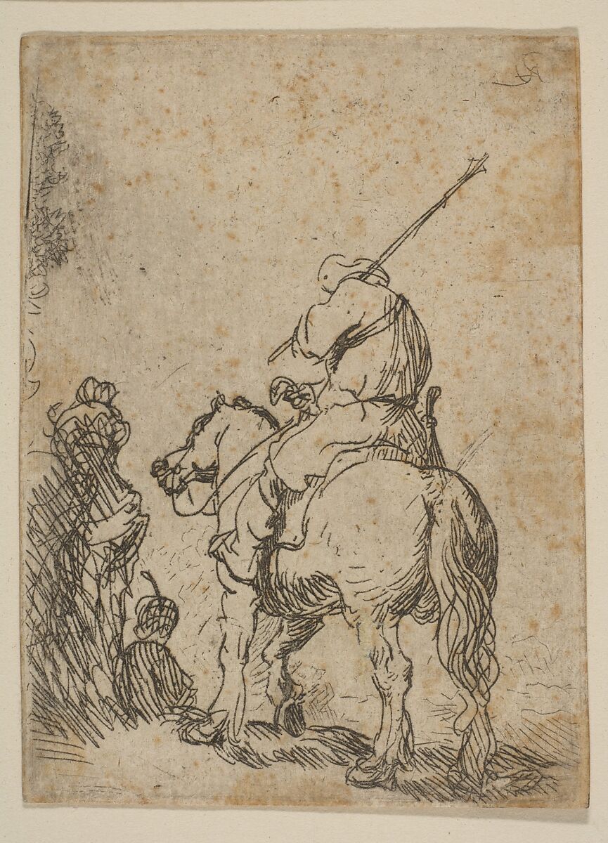 Turbaned Soldier on Horseback, Rembrandt (Rembrandt van Rijn) (Dutch, Leiden 1606–1669 Amsterdam), Etching; New Holl.'s second state of two 
