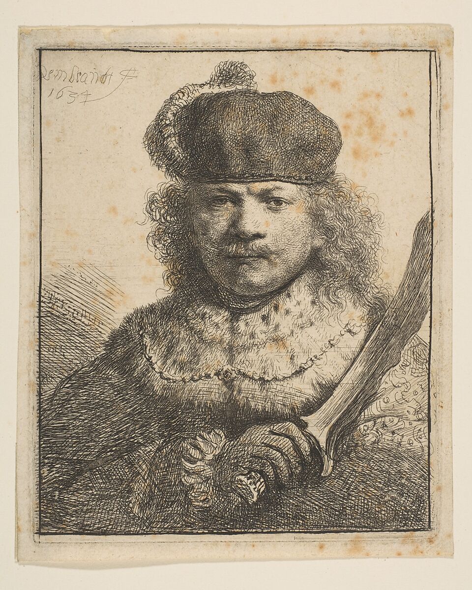 Rembrandt with Raised Sabre, Rembrandt (Rembrandt van Rijn) (Dutch, Leiden 1606–1669 Amsterdam), Etching with touches of burin 