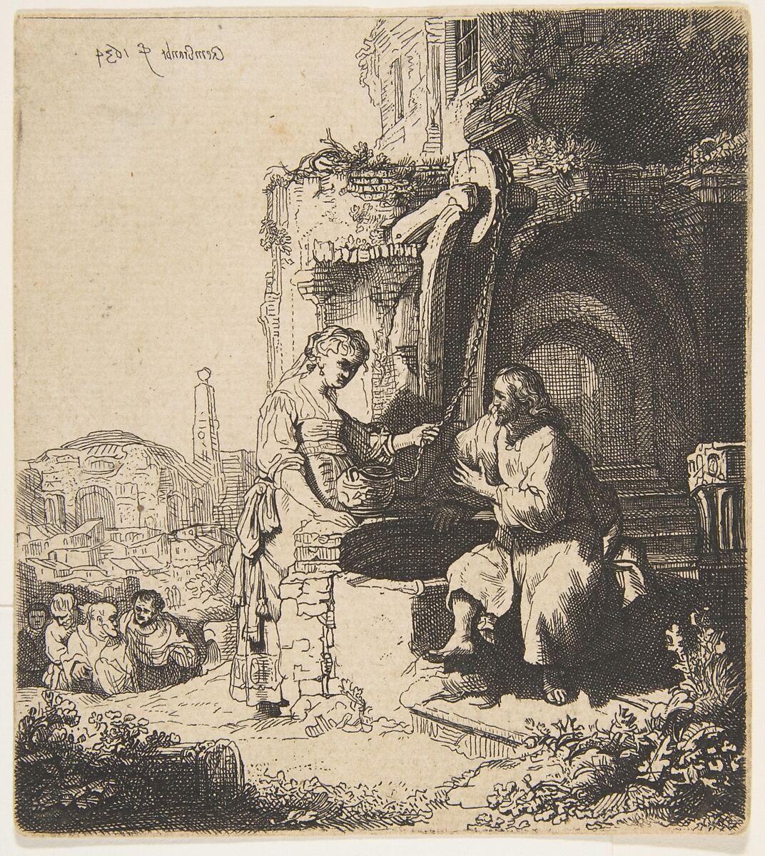 Christ and the Woman of Samaria among Ruins (reverse copy), William James Smith (British, active London 1824–26), Etching 