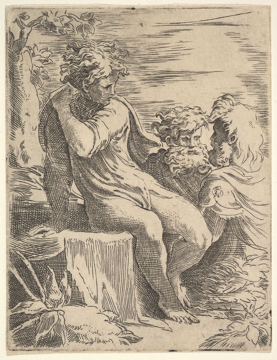 Youth with two old Men, Anonymous, Italian, 16th century, Engraving 