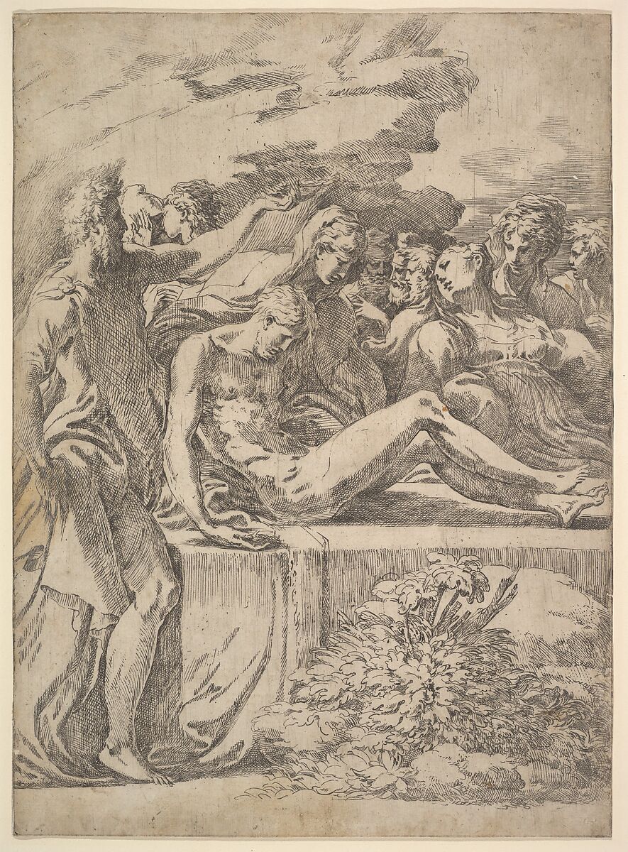 Entombment, Parmigianino (Girolamo Francesco Maria Mazzola) (Italian, Parma 1503–1540 Casalmaggiore), Etching 