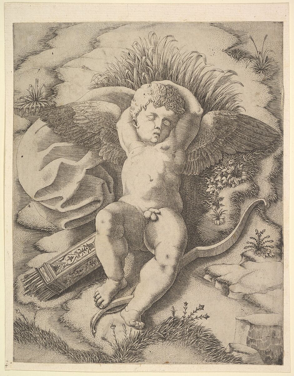 Cupid Sleeping, Anonymous, Italian, 16th century, Engraving 