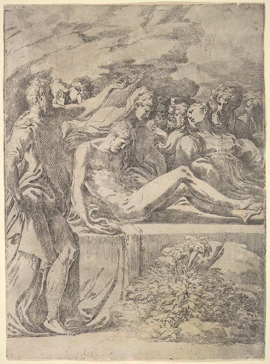 Entombment, Parmigianino (Girolamo Francesco Maria Mazzola) (Italian, Parma 1503–1540 Casalmaggiore), Etching 