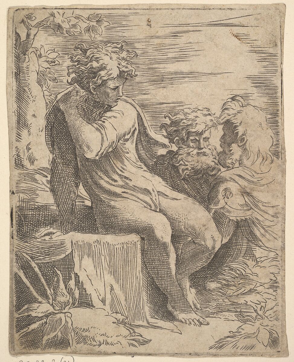 Youth with two old Men, Anonymous, Italian, 16th century, Etching 