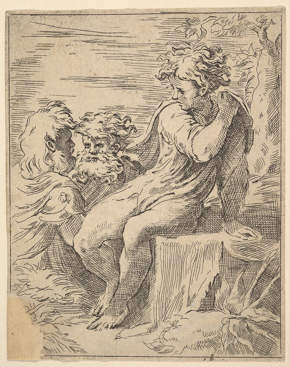 Youth with two Old Men, Anonymous, Italian, 17th century, Etching 